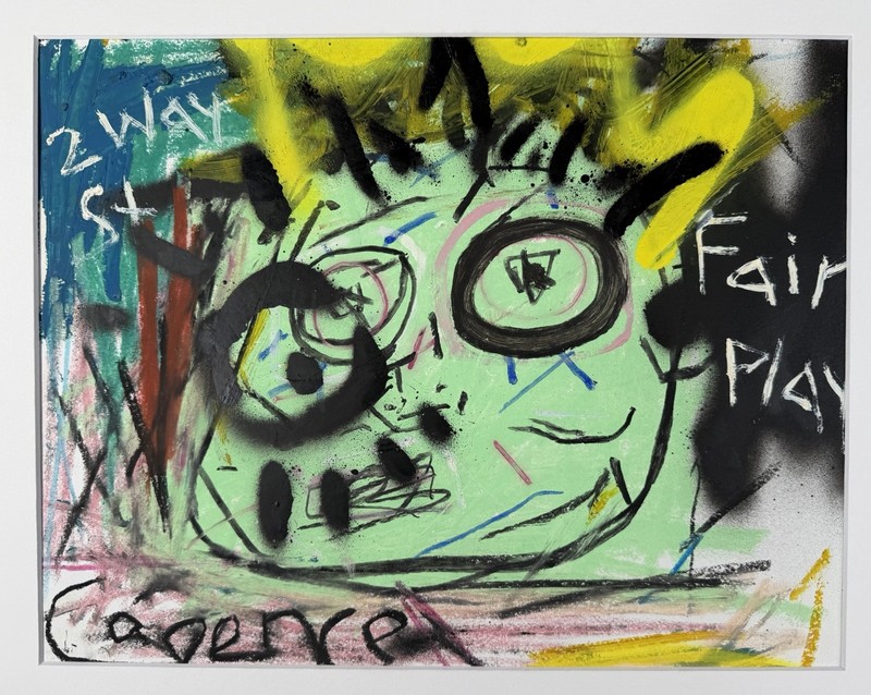 Original Abstract Mixed Media Painting Neo-Expressionist Face Matted 16×20” Art