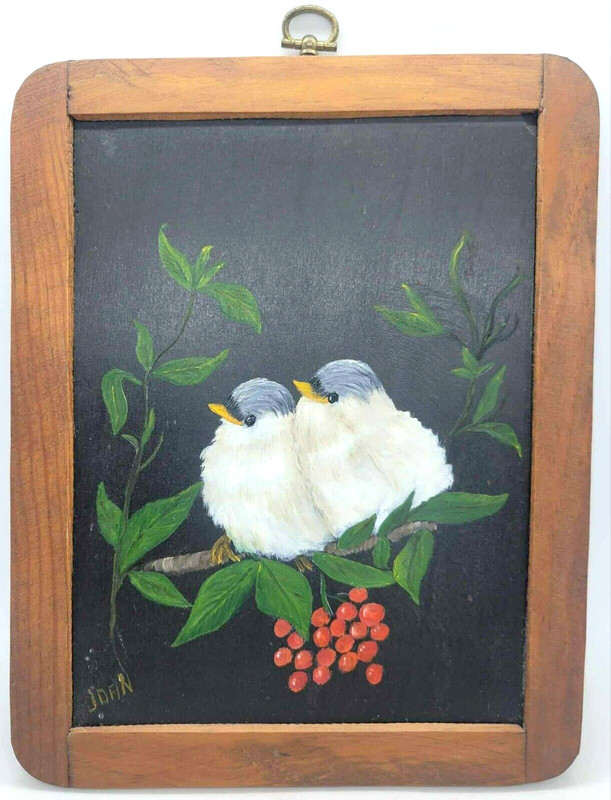 Slate Chalkboard Birds Berries Hand Painted Decor Wood Frame Portugal – VINTAGE