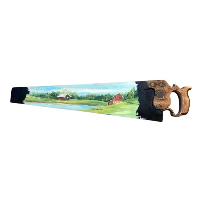Vtg Wheeler Madden Clemson 22″ Panel Rip Saw, Handpainted Farm Scene Signed