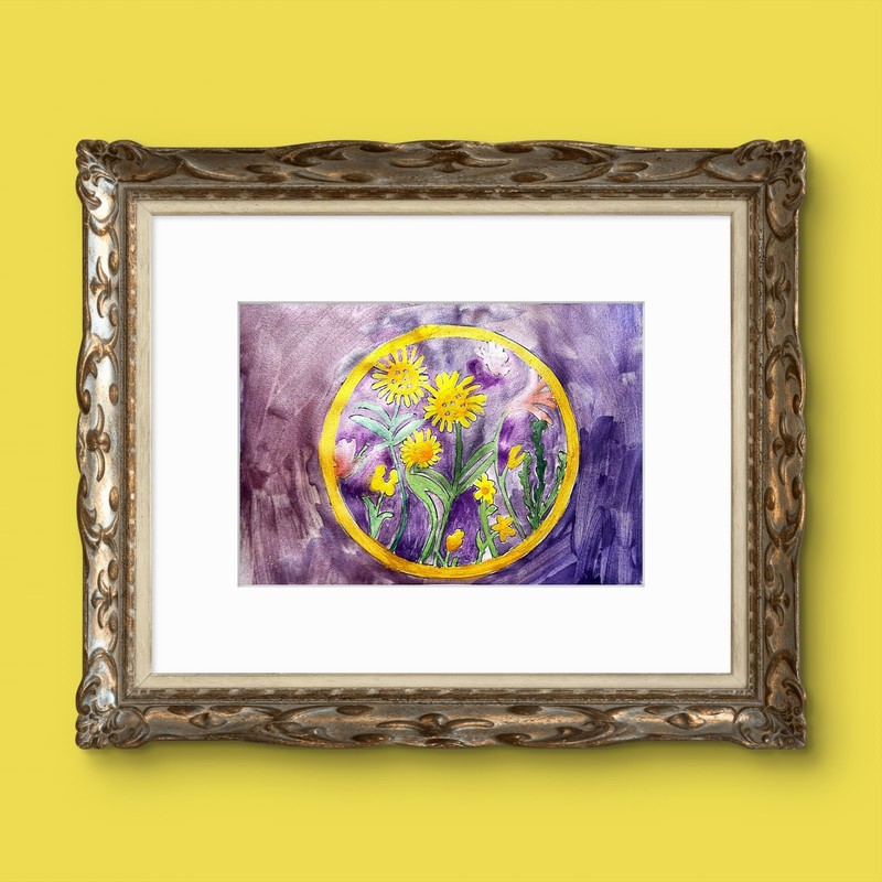 Garden On Purple Contemporary Expressionist Pearlescent Watercolor 9x12 Paper gallery