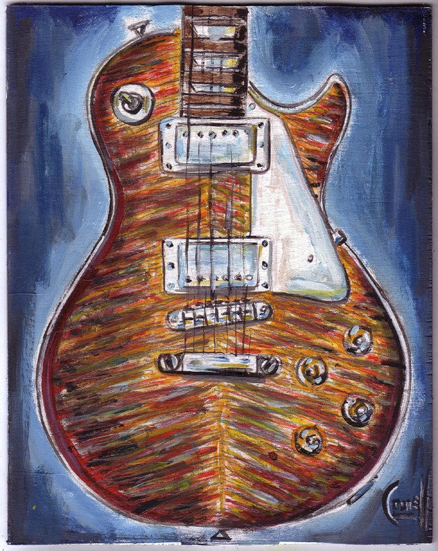 Gibson Les Paul 002 Burst Guitar oil Painting WOOD 8x10 Original art CROWELL