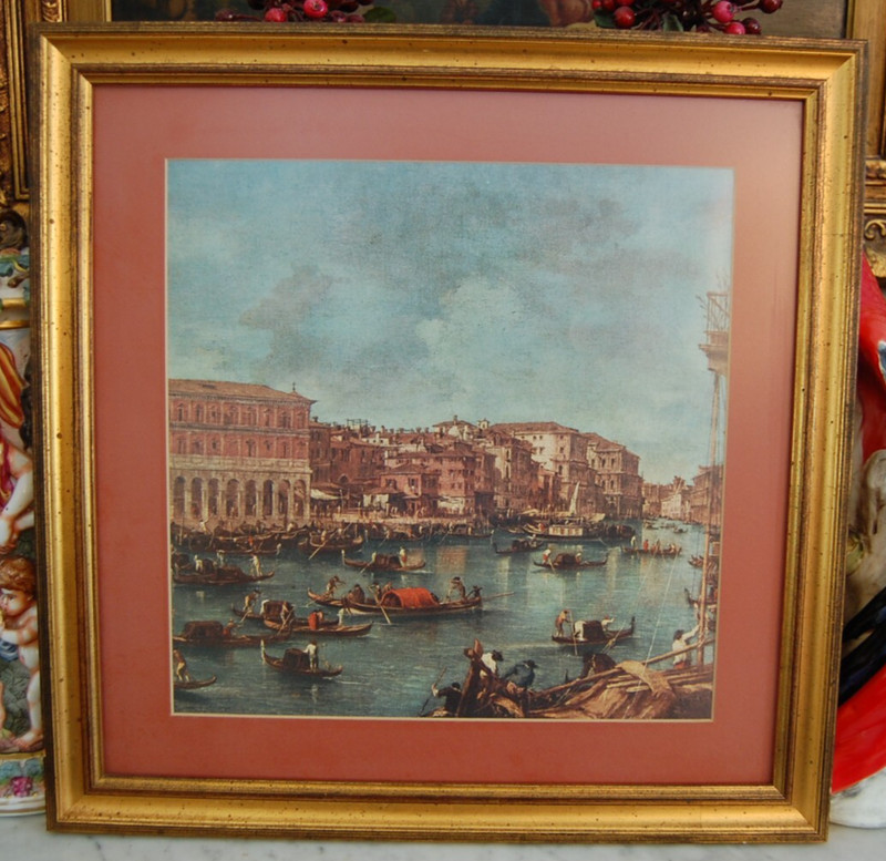 FRAMED MATTED FRANCESCO GUARDI COLOR ART PRINT «FISH MARKET ON THE GRAND CANAL»