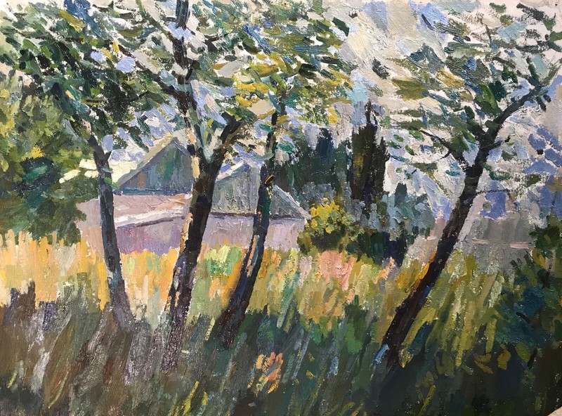 Oil Painting House In The Forest Peter T. Unframed Original Decor Art nAAA2238