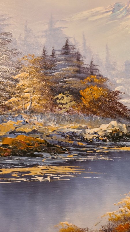 Vintage Framed Original Oil Painting mountains trees Landscape gallery