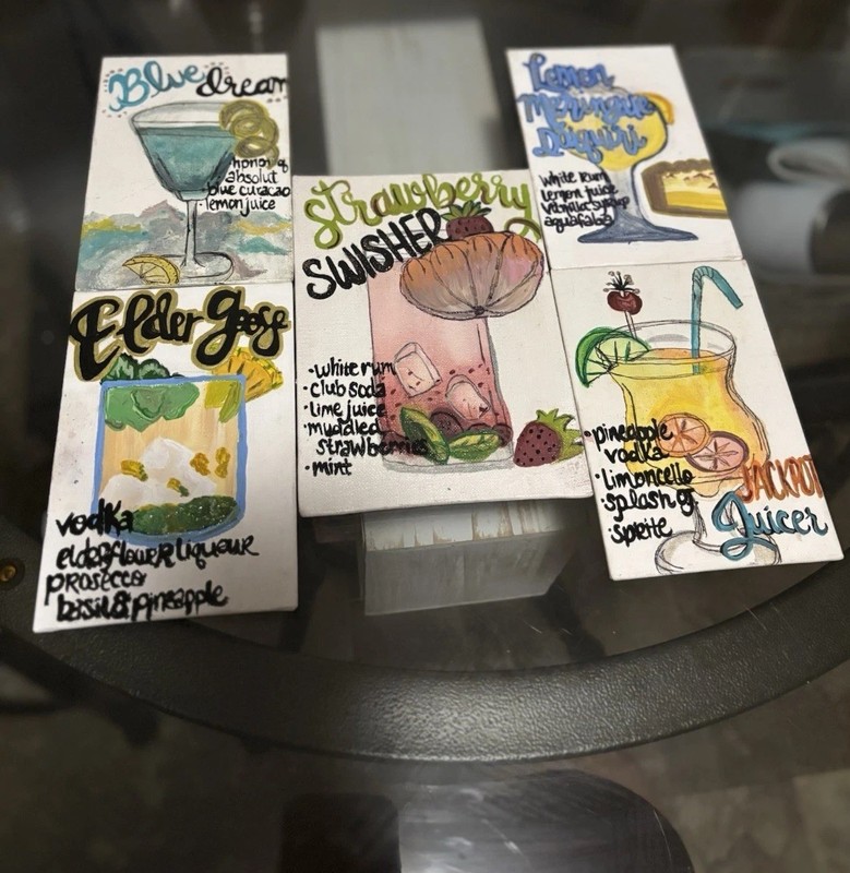 Set of 5 Dance Gavin Dance Inspired Cocktail Bar Menus / Decor (handpainted)