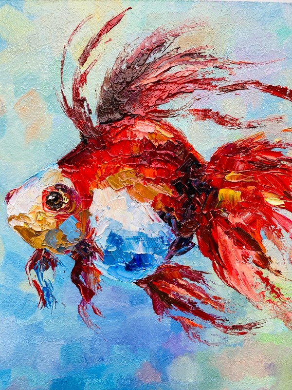 original oil painting Fish Art Gold Fish painting Red Fish art sea fish artwork gallery