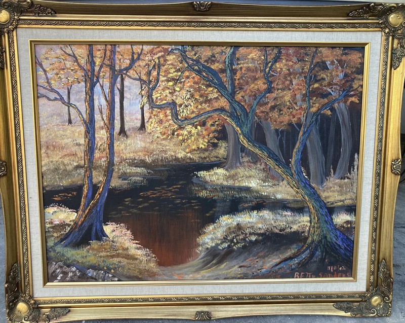 Betty Sanders Acrylic Painting Misty Morning ORIGINAL Signed Art Autumn Forrest