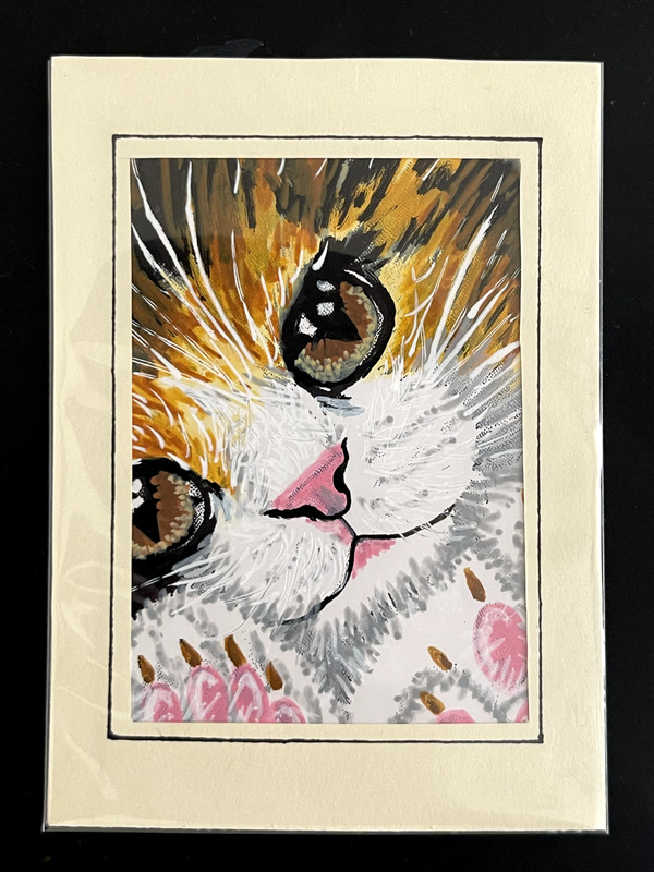 ACEO Original, Abstract Animal Cute Cat Head Mini Art Painting, by Annibbie