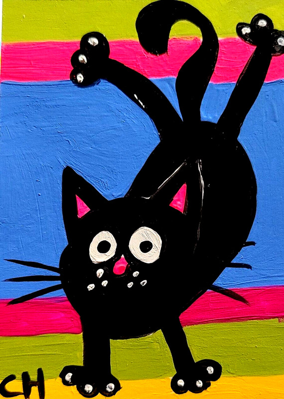 ACEO ORIGINAL CAT «YOGA CAT 1» Acrylic BY CARMEN HYLTON