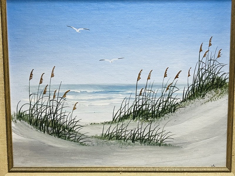 Original Framed Seascape Beach Scene With Seagulls Oil On Canvas Board Signed KA gallery