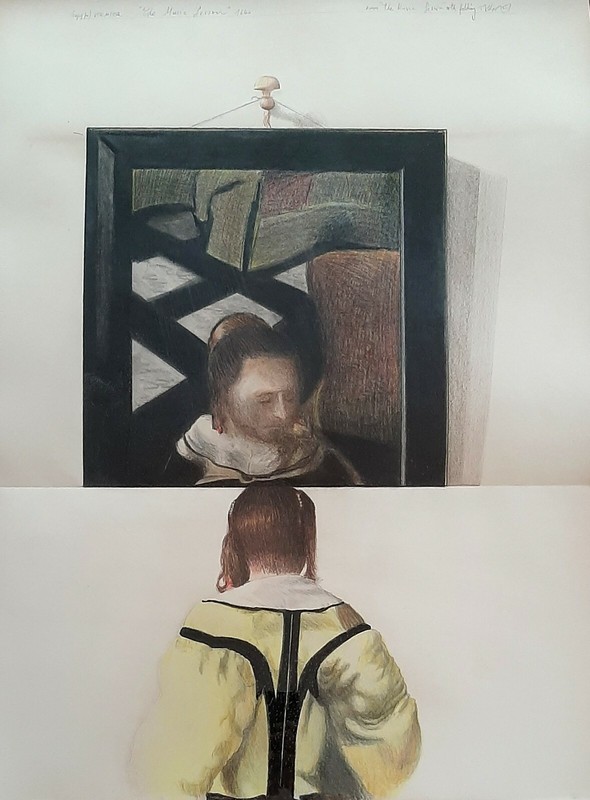 DANIEL PERALTA ( 1933-), Color Pencils & Panda on Paper, After Vermeer, Signed