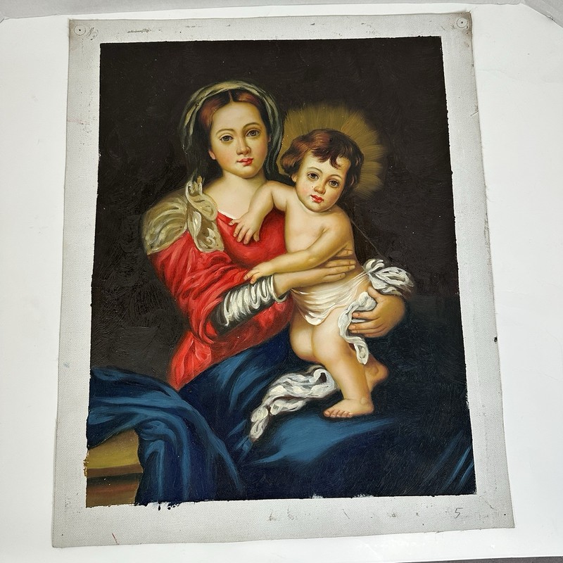 Original Oil Painting Madonna and Child Replica On Canvas 17×13 Inches