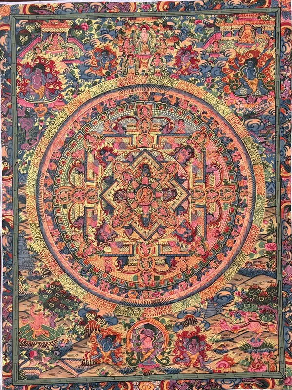 BUDDHA LIFE STORY BIG CIRCLE MANDALA ORIGINAL TIBETAN THANGKA PAINTING gallery