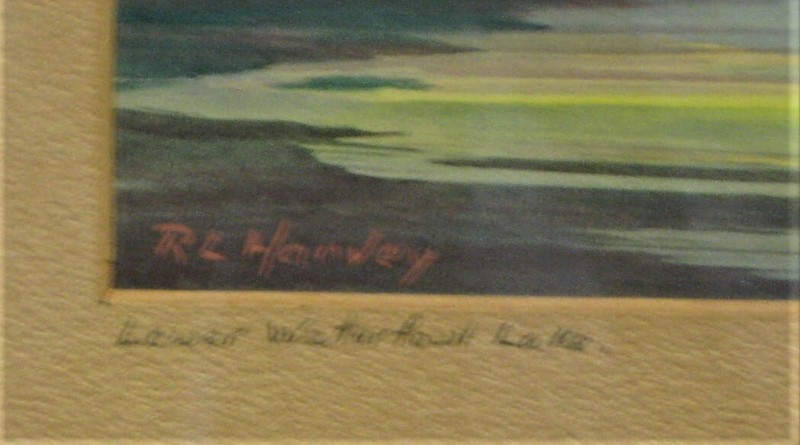 Rare Vintage R. L. Harvey Casein Painting "Lower Waterfowl Lake" gallery