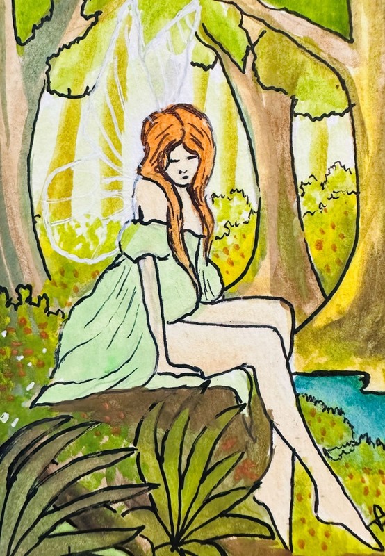 Fairy Forest ACEO Original Watercolor Painting Fantasy Illustration Mystic Art