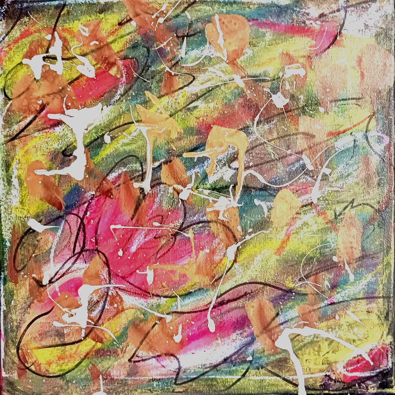 ABSTRACT FLORAL PAINTING ON STRETCHED CANVAS 12×12”