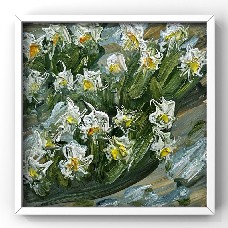 American Nature Southern Botanical Abstract Art, Cahaba Lilies Framed Painting