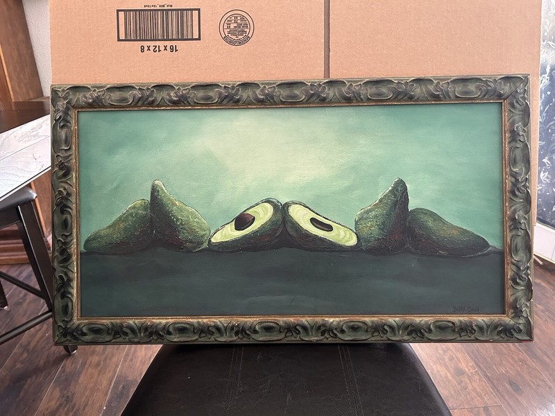 Artwork with Avocados still life Original oil painting realism – Signed 27×15 in