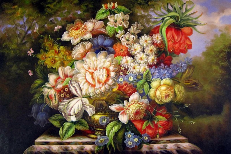 24×36 inches Delux flower stretched Oil Painting Canvas Handmade Art Wall Dec008