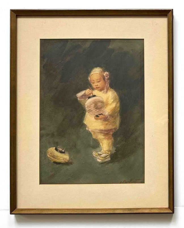 Esther Hunt -Original Watercolor -Chinese Child w/ Lanterns -S.F., California gallery