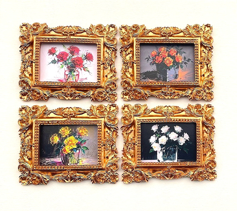 Set of 4 Roses Framed Tiny Miniature Mini ART PRINTS Gold Frames NOT ACEO gallery