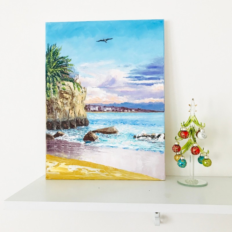 Impasto Oil Painting Original Cascais Praia de Rainha Portugal Beach Ocean 16x12 gallery