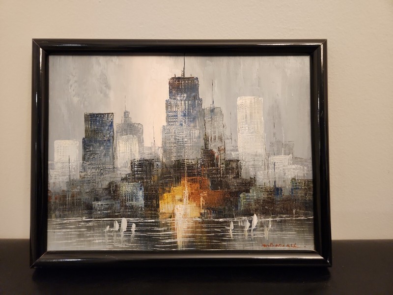 Bonsall Signed Painting Oil on Canvas New York Skyline Twin Towers 16x12 Framed gallery