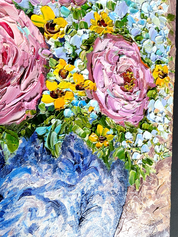 Peony and Hydrangea ORIGINAL Painting OIL impasto 8"x8"by Olga Diduh. gallery