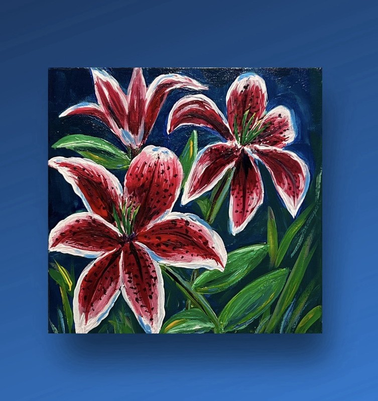 Lily Floral Hand Painted Impressionist Flower Garden Art Acrylic 8x8” Canvas gallery