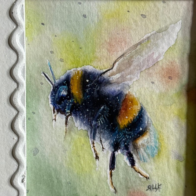 Bumble Bee Painting Framed Original Entomology Gift Insect Art Small Watercolor gallery