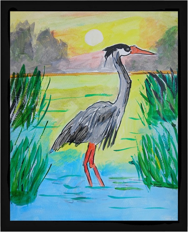 Abstract/Impressionism Blue Heron 11x 14 Modern Handmade Street Art Painting