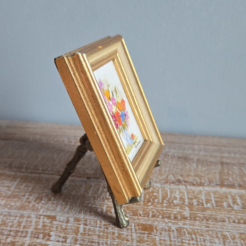 VTG Mini Painting on Canvas Beth Burcham Cleveland Ohio Still Life Brass Easel gallery