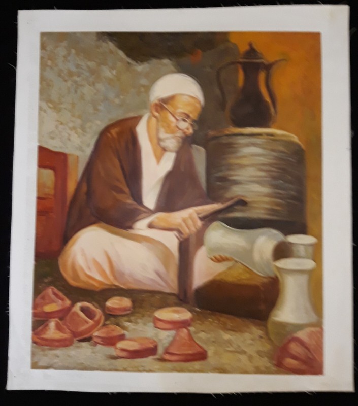 Turkish Oriental original painting, signed, Pottery maker at Golden Bazar