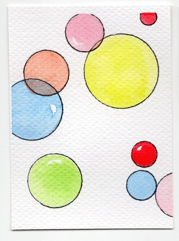 Original Watercolor ACEO Bubble Art – Colorful Abstract Circles – Mini Painting