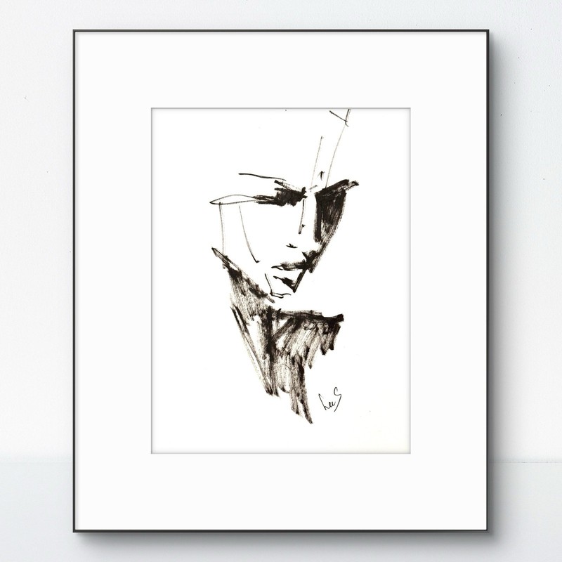 Original Abstract 9×12 Portrait Ink Gestural Drawing Handmade Signed Fine Art 20