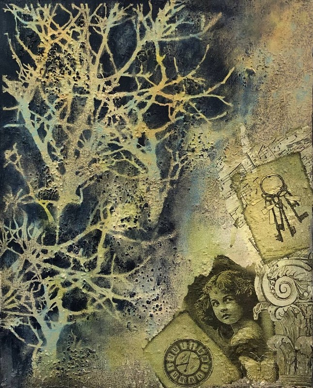 Collage Retro style Abstract texture painting Original acrylic texture art 16×20