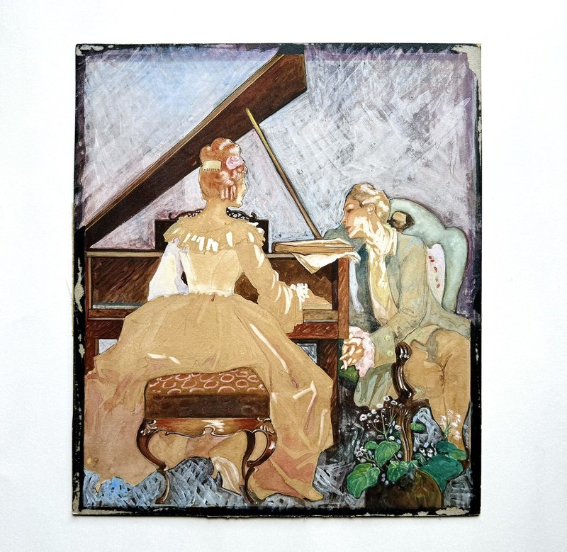 Samuel Davis Otis Art Deco Illustration Gouache Painting Piano Recital 1920s NY