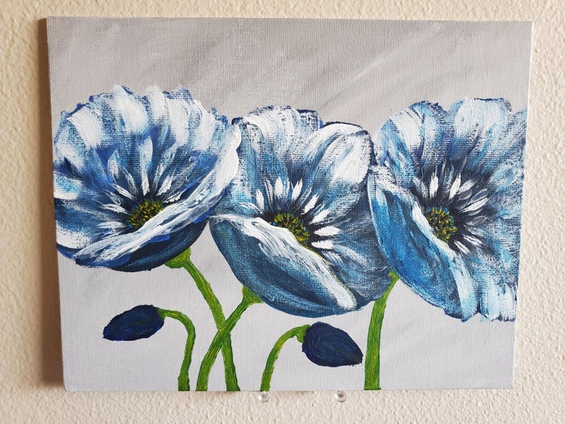 Handmade Painting Acrylic Art Panel 8x10x1/16in Decor Flowers Blue Poppies