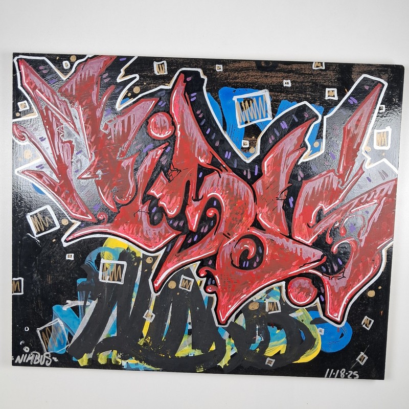Hand Painted Wooden Board 14"x11" Graffiti Style PAINTING OOAK ART ORIGINAL gallery