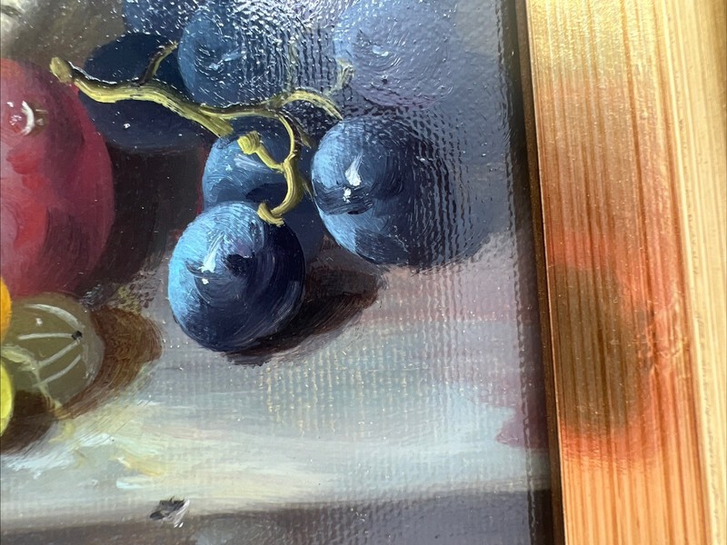 Vintage Framed Original Oil Painting Still Life Fruit Grapes,Peaches SIGNED gallery