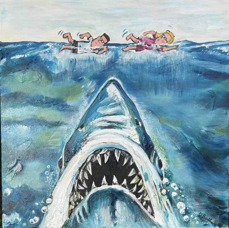 jaws 50th anniversary Sal And Sally Original Acrylic Painting By MBollen Texture