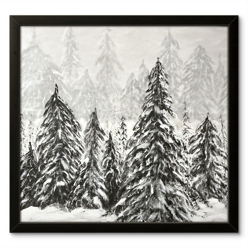 Winter Snow Forest Original 30X40 Hand Painted Canvas Acrylic Abstract Wall Art