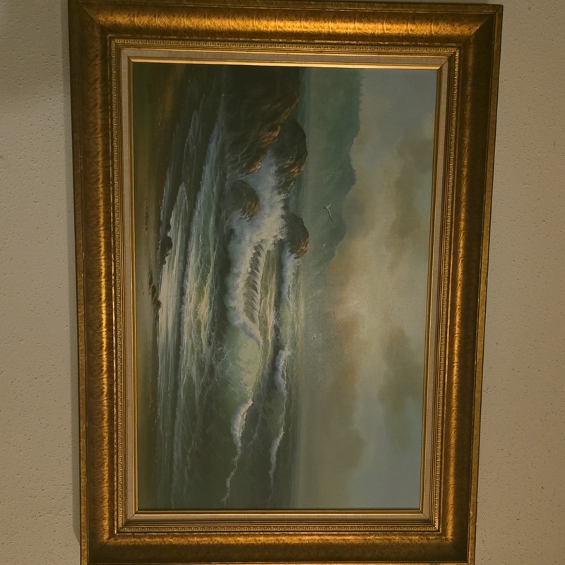 Realism Seascape Ocean Waves Painting, Framed Nautical Nature Decor