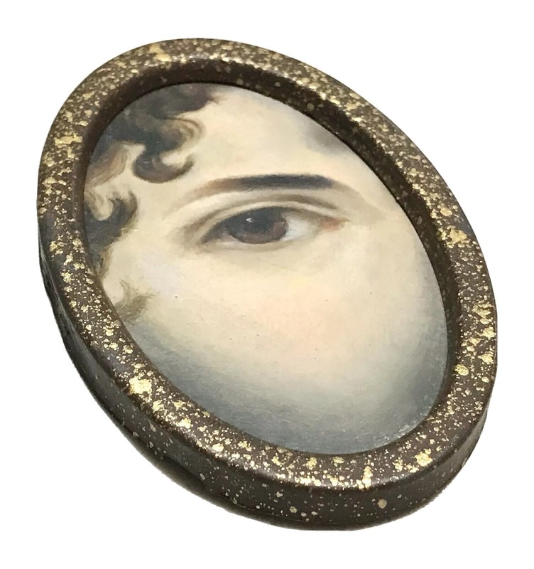 Antique Vintage 18/19C Oval Miniature Hand Painted Painting Lady’s Eye Gilt Old gallery