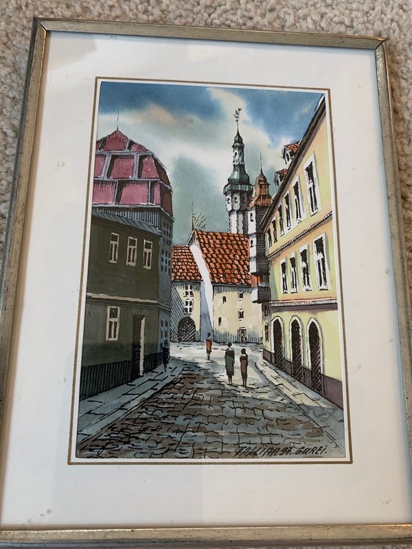 Tallinn Street Scene Estonia – Watercolor Signed Gurei