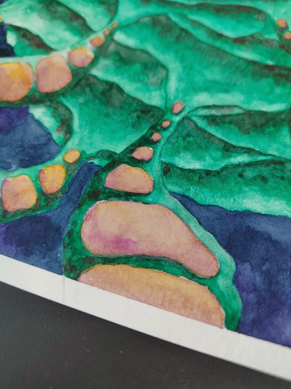Original Abstract Cosmic Watercolor – Purple Core, Green Energy, 9.8x9.8 in gallery