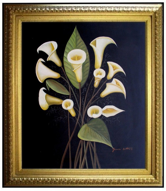Framed Quality Hand Painted Oil Painting, Bunch of Calla Lilies 20x24in