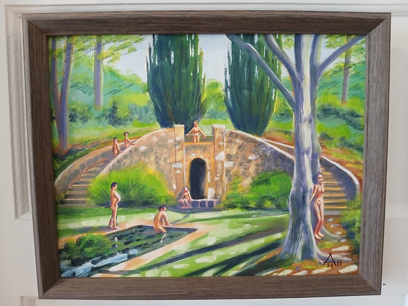 Blake Garden Grotto With Figures. Original Oil Painting On Linen.