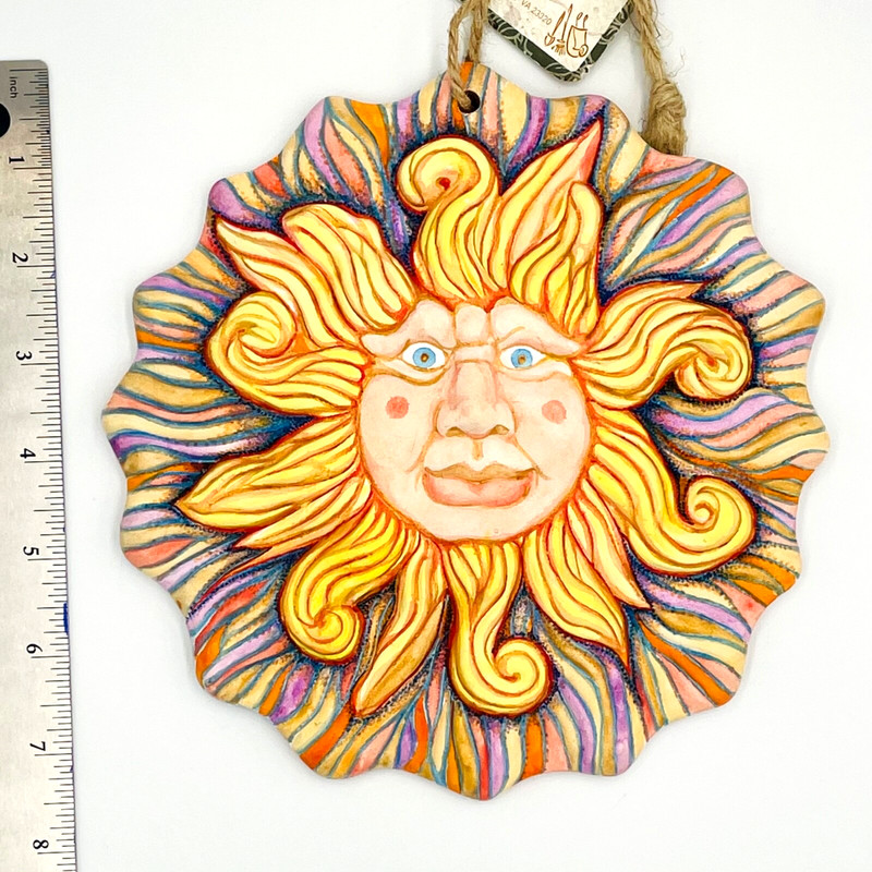 Handpainted Sun 7" Terracotta Sun Wall Plaque Signed One of a Kind Americana Art gallery