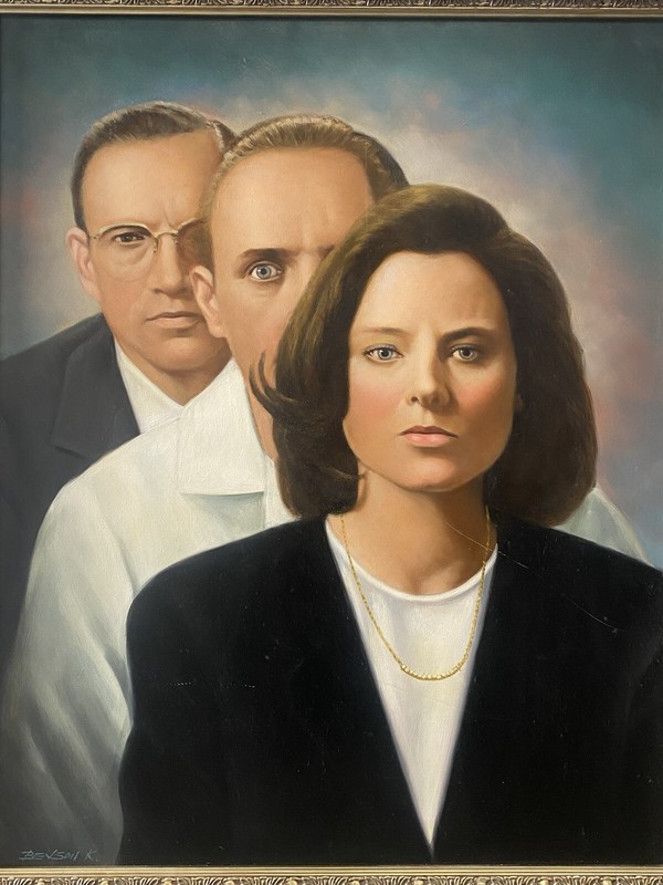🔥 Fine Vintage 1990s HORROR Silence of the Lambs HANNIBAL LECTER Oil Painting